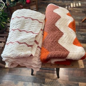 2 antique hand crocheted afghans 4ftx8ft